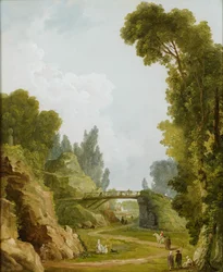 Die rustikale Brücke, Château de Méréville, Frankreich, um 1785